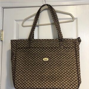 Vintage Diane Von Furstenberg Brown Quilted Pattern Tote with Gold Logo